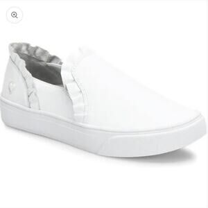 Nurse Mates Align Farrah Ruffle Leather Slip On Sneaker Shoes White Size 8.5